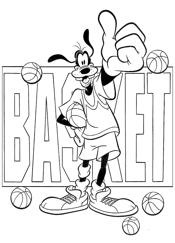 Goofy Playing Basketball Coloring Picture