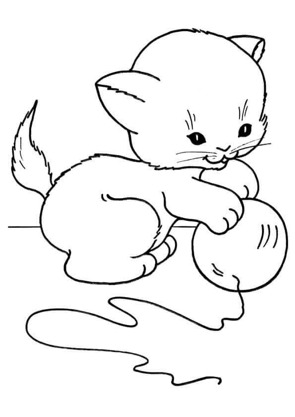 Page Of Cat Playing With Yarn Coloring Pages