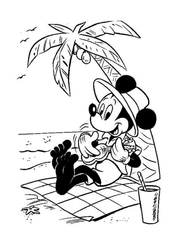 Mickey Enjoying Summer Coloring Page