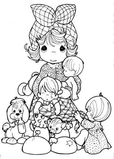 Mom And Kids Coloring Page