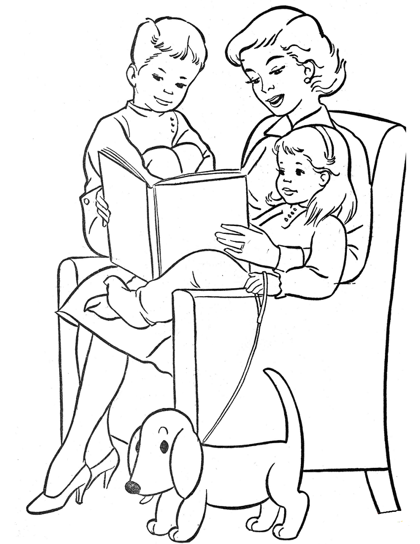 Mom With Kids Coloring Pages