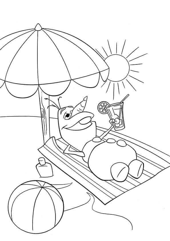 Olaf In The Beach Summer Coloring Page