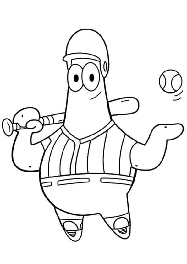 Patrick Playing Baseball Coloring Image
