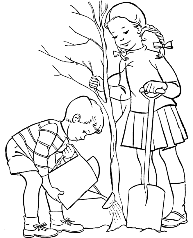 Planting Tree On Arbor Day Coloring Page