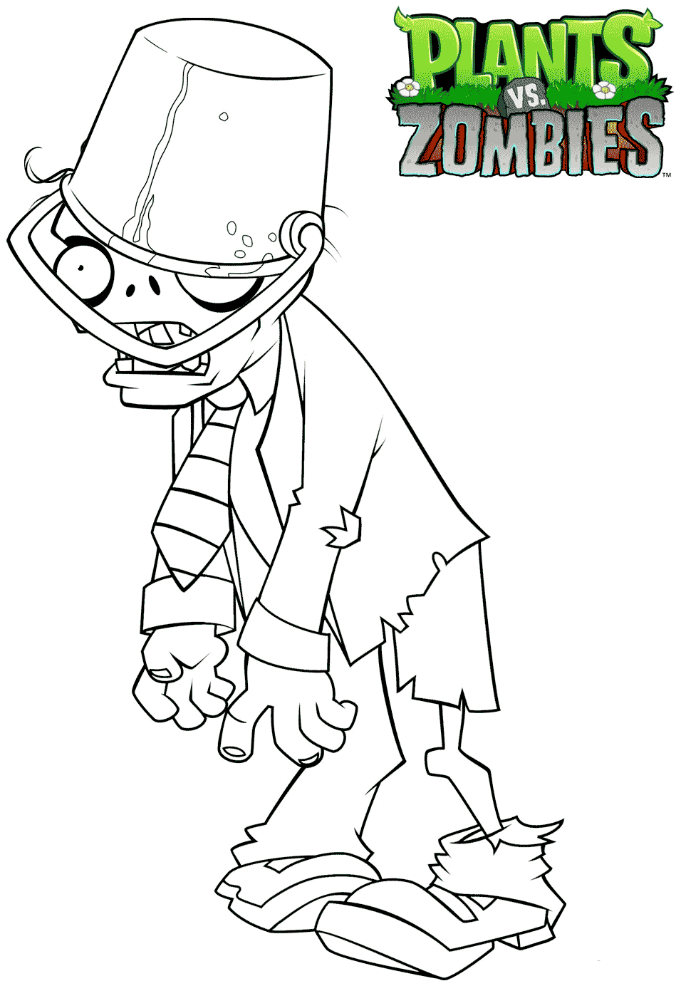 Plants vs Zombies Coloring Pages Buckethead Zombie