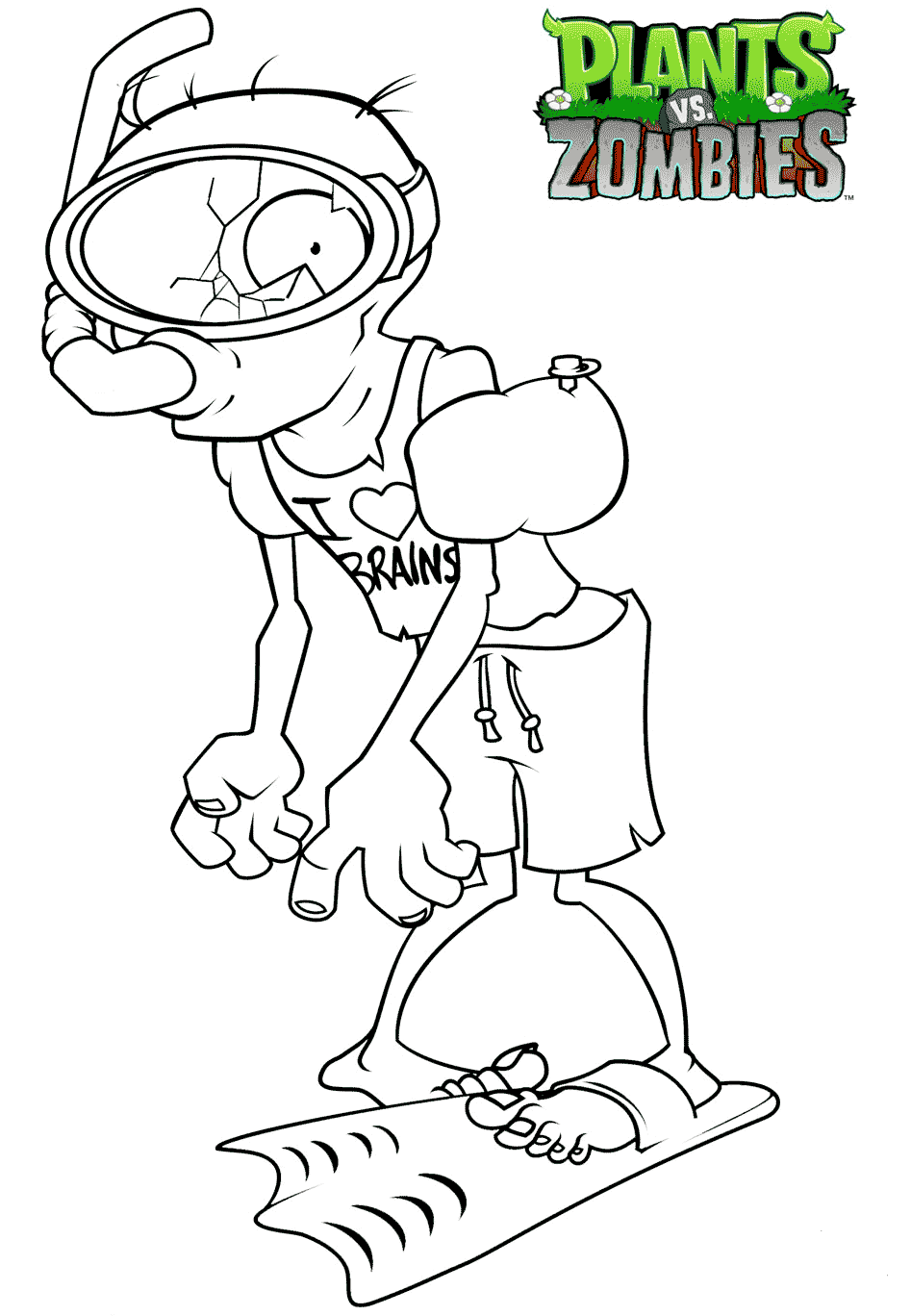 Plants vs Zombies Coloring Pages Scuba Zombie