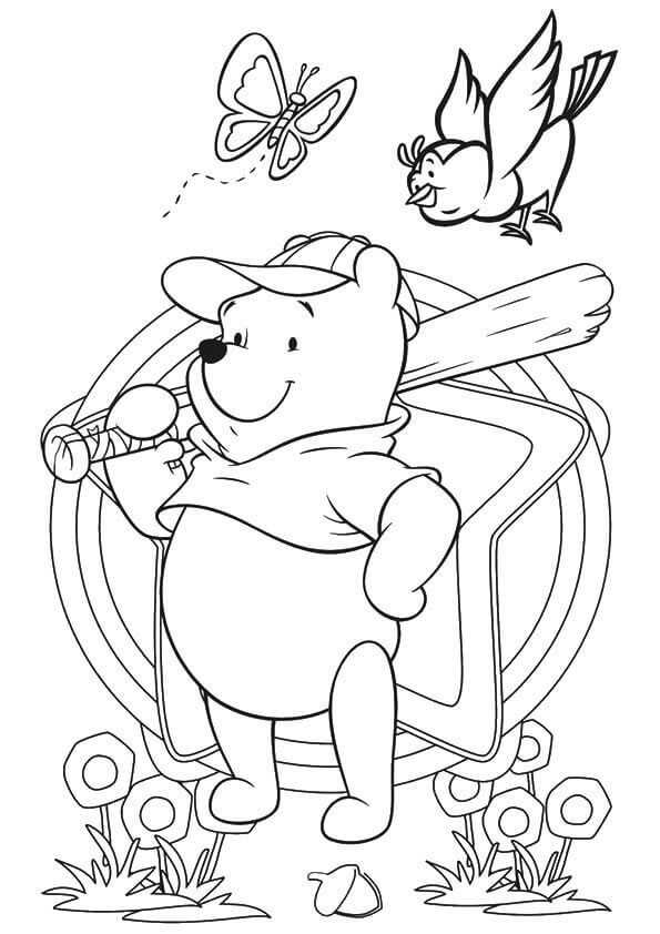 Pooh Playing Baseball Coloring Sheets