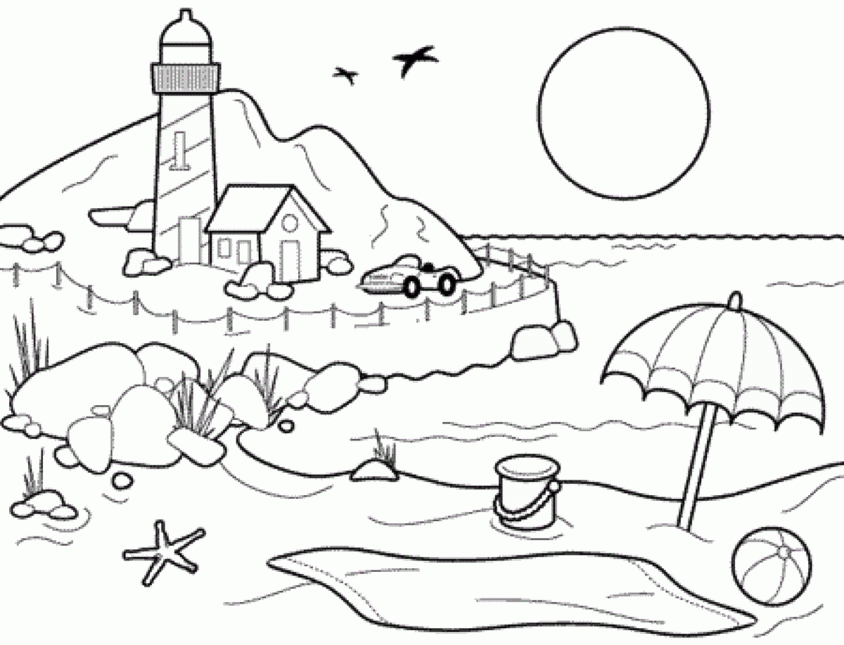 coloring beach printable sheets lighthouse shore