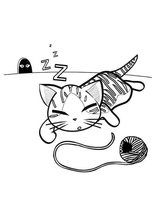 Sleeping Kitty Coloring Pages