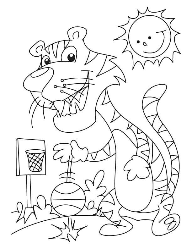 Tiger Playing Basketball Coloring Sheets