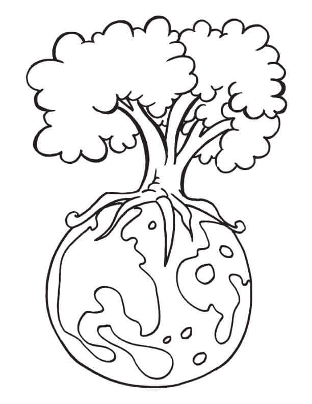 Tree And Earth Coloring Pages