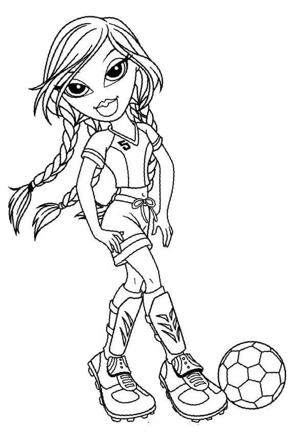 Bratz Girl Playing Football Coloring Page