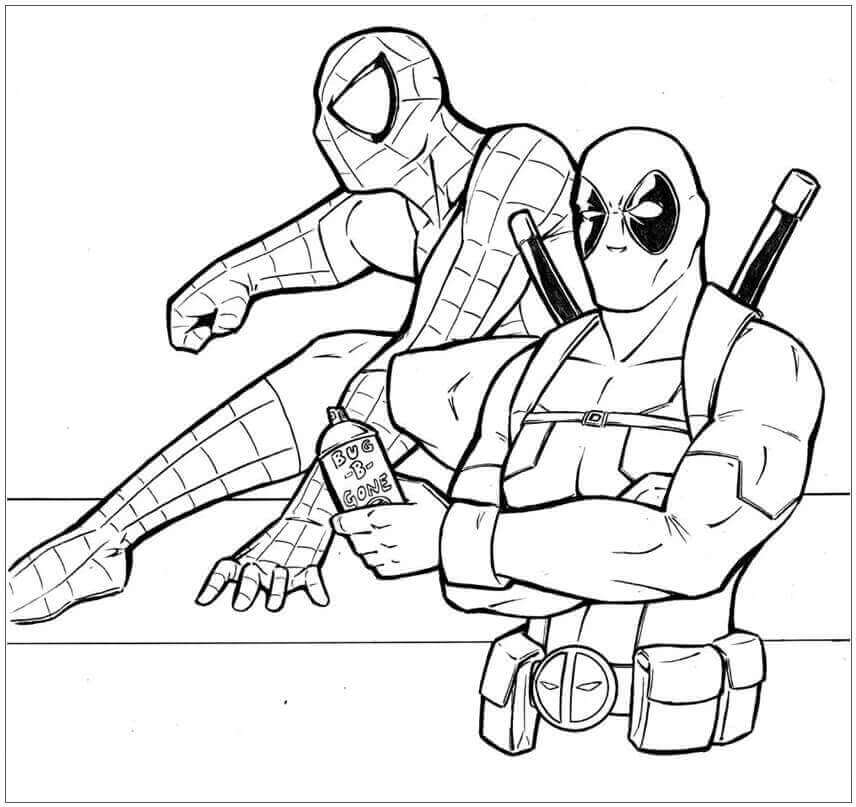 Deadpool And Spiderman Coloring Page