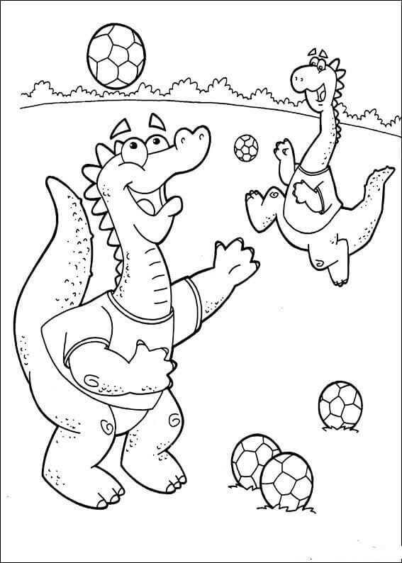 Dragons Playing Soccer Coloring Page