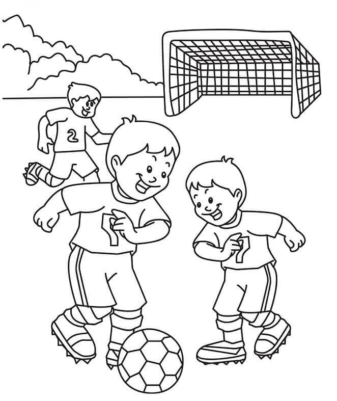 Kids Playing Football Coloring Page