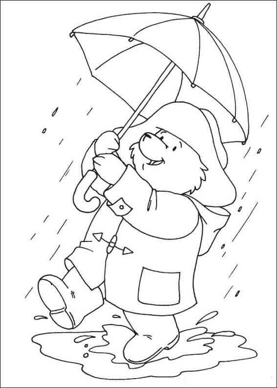 Paddington Bear Enjoying Rainy Day Coloring Page