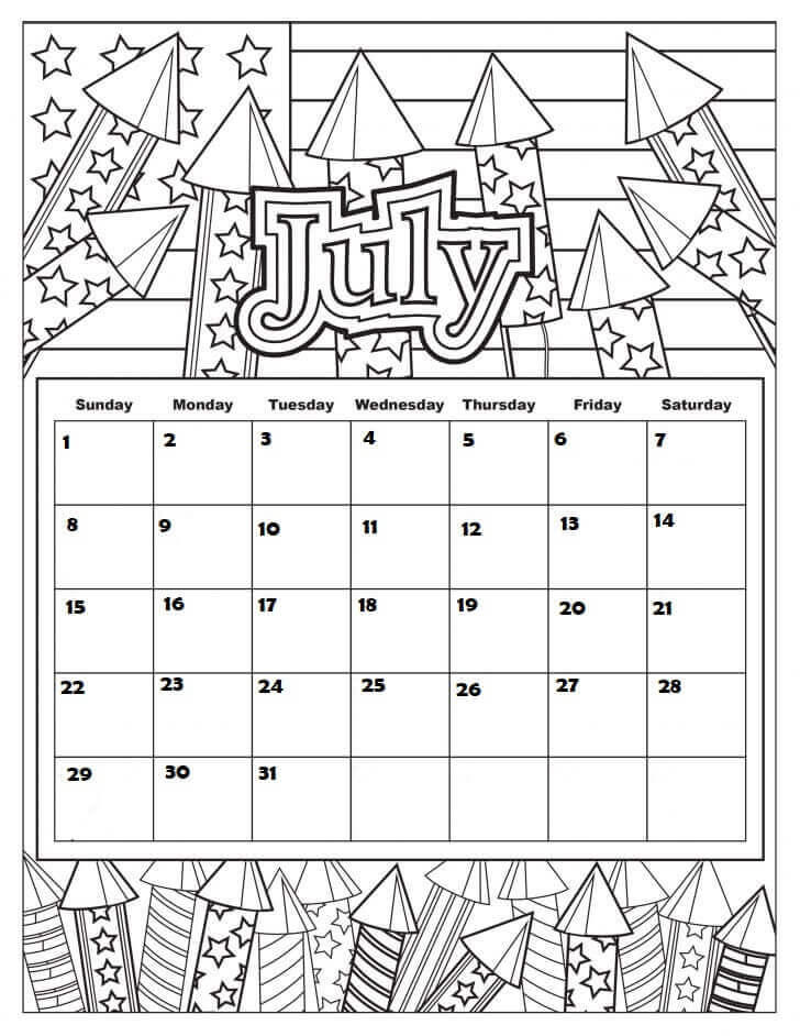 July 2018 Coloring Pages