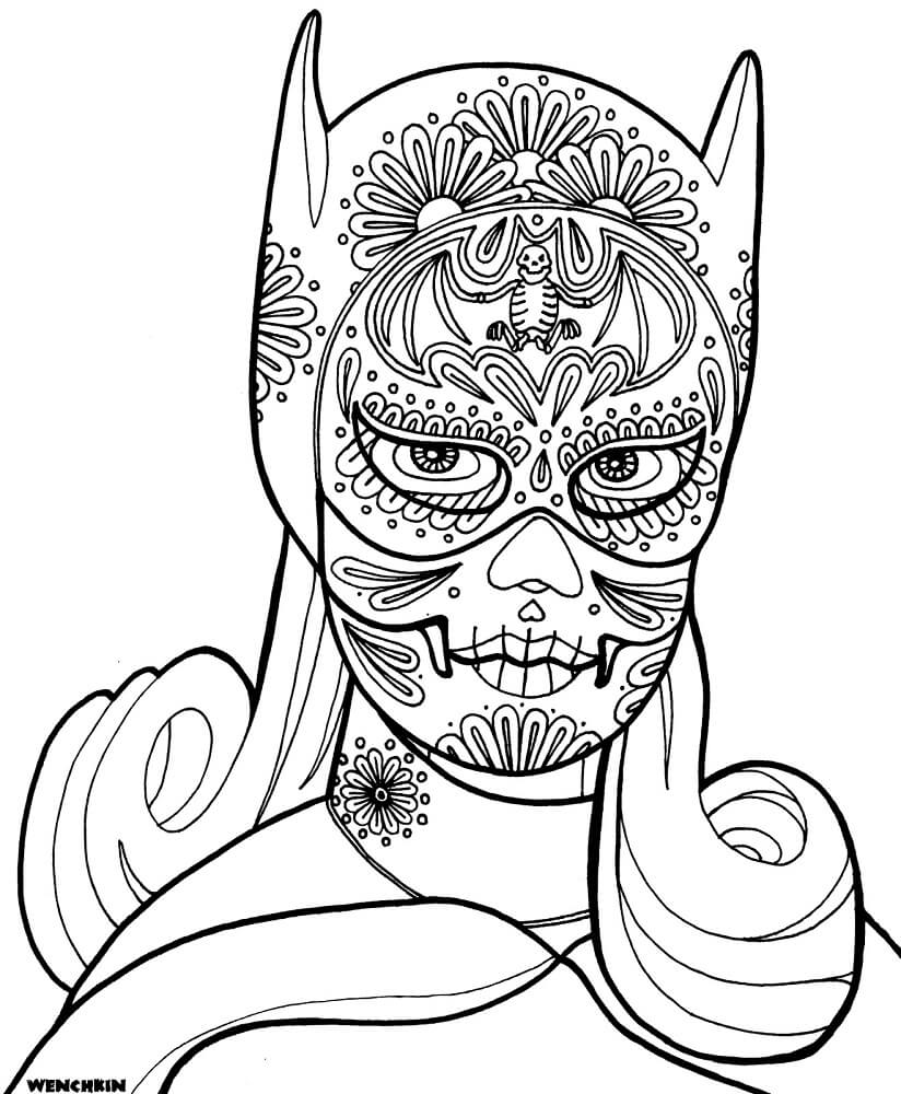 Bat Girl Sugar Skull Coloring Page