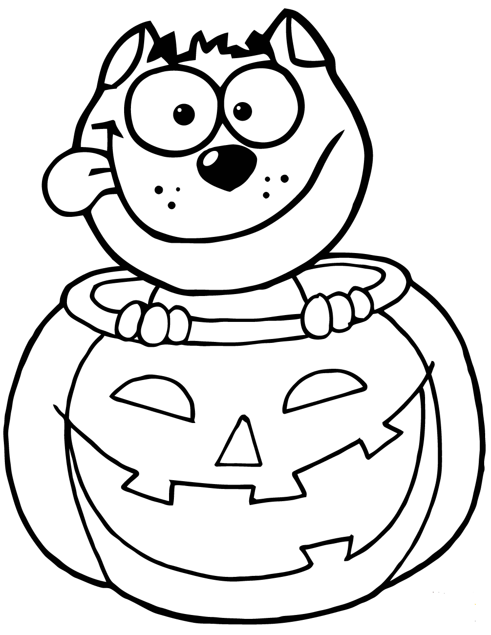 Cat In Pumpkin Coloring Page