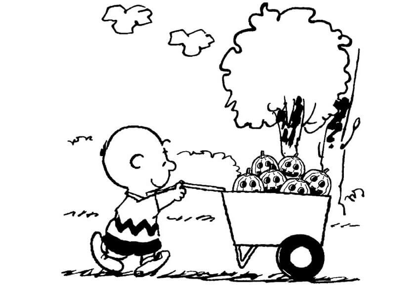 Charlie Brown With Pumpkins Coloring Page