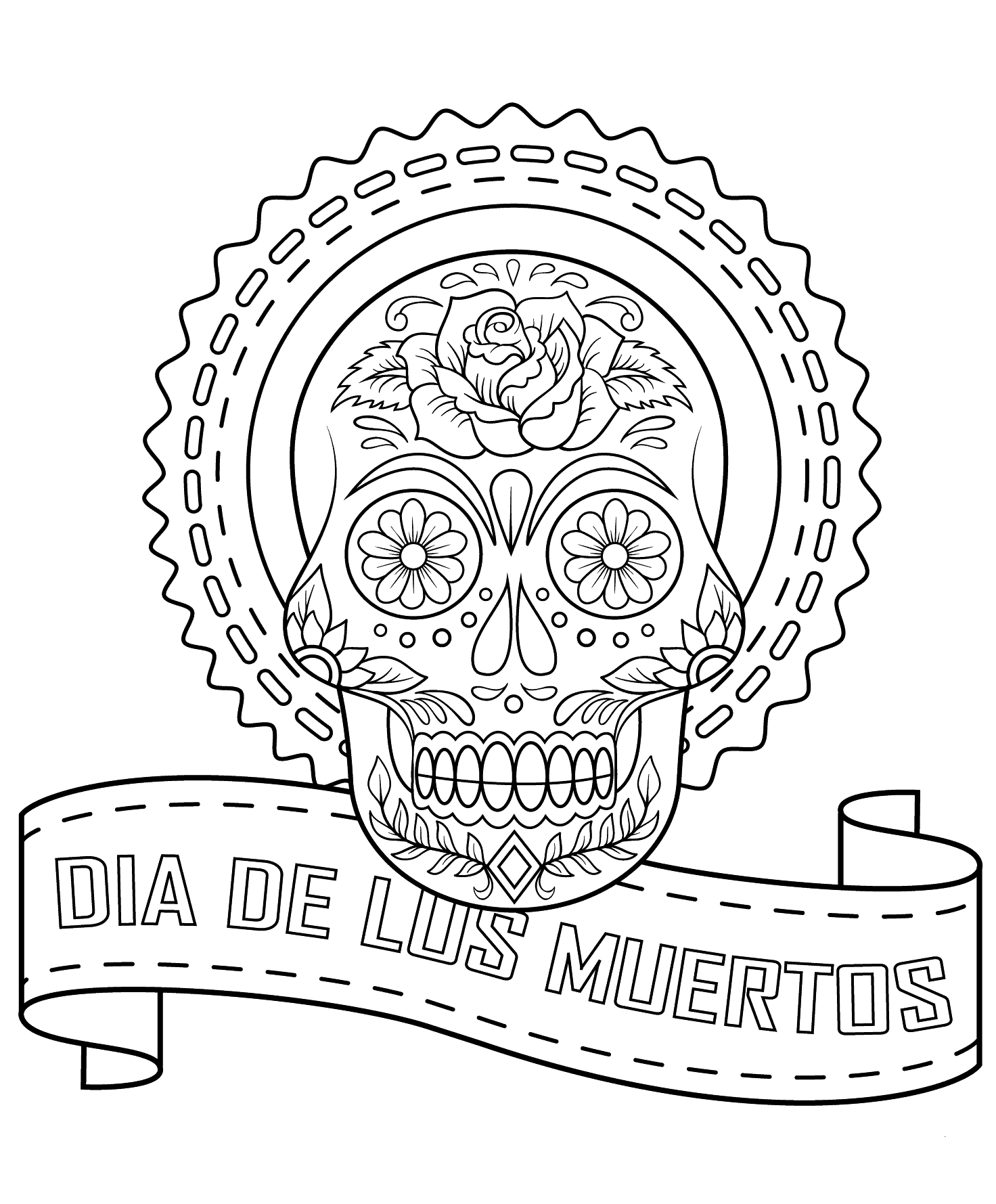 Dia De Los Muertos Sugar Skull Coloring Sheet