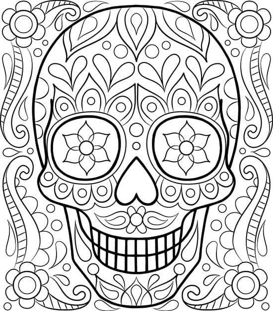 Easy Sugar Skull Coloring Pages