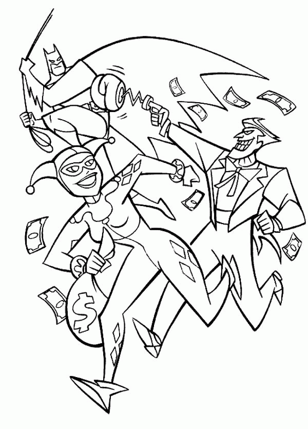 Harley Quinn Joker And Batman Coloring Page