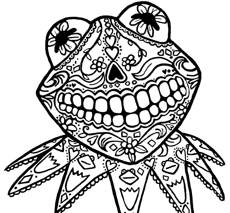 Kermit Sugar Skull Coloring Page