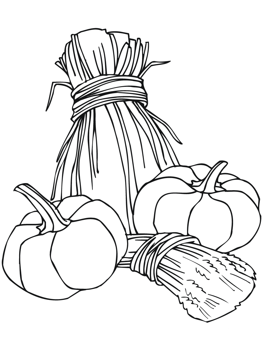 Pumpkins And Winter Sheafs Coloring Page
