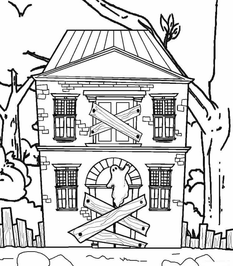 Scary Haunted House Coloring Page