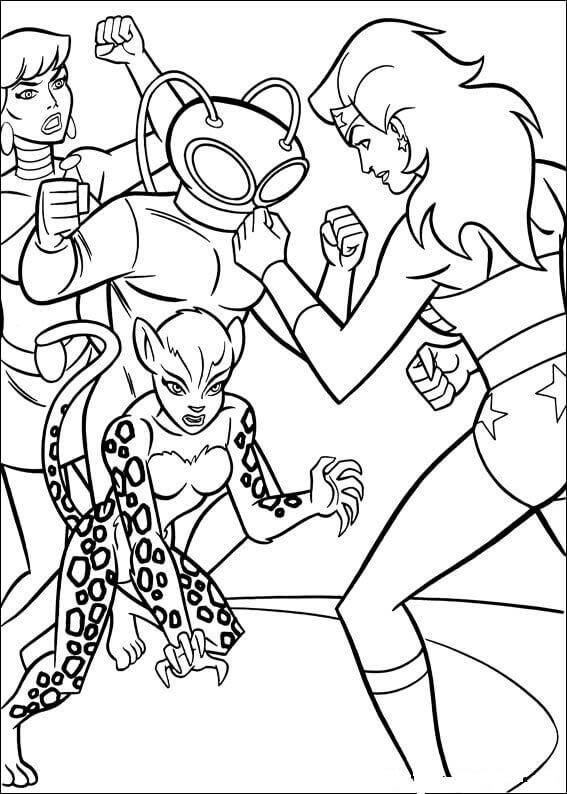 Wonder Woman Fighting The Villains Coloring Page
