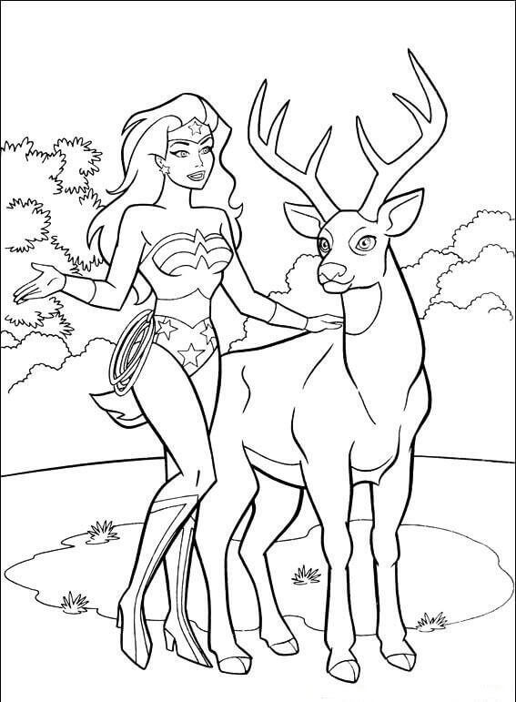 Wonder Woman With Animals Coloring Page