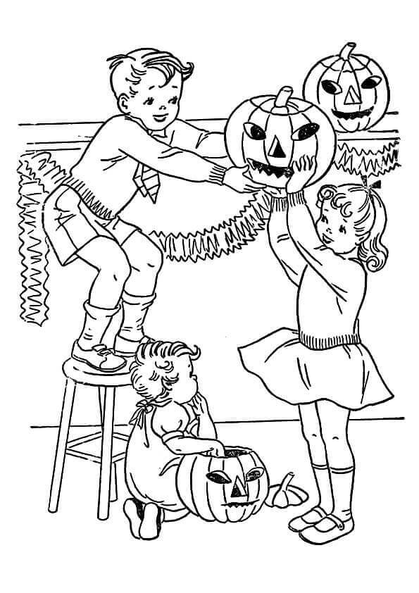 Cute Halloween Decorations Coloring Page