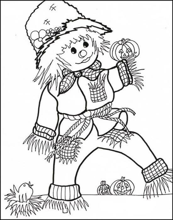 Cute Scarecrow Halloween Coloring Page