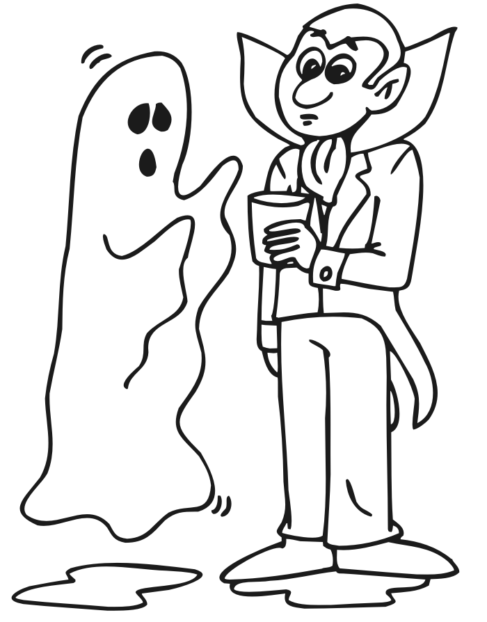 Dracula And Ghost Coloring Page