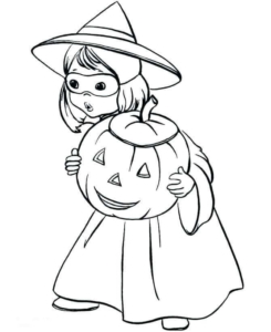 Girl With Jack O Lantern Coloring Page