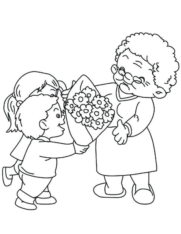 Happy Grandparents Day Gift Coloring Pages Printable