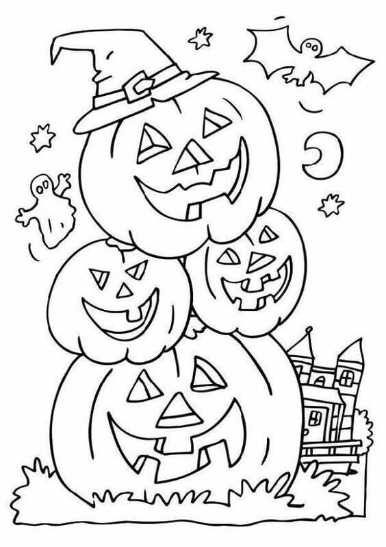 Haunted House And Jack O Lantern Coloring Page