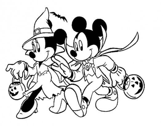 Minnie and Mickey Mouse Disney Halloween Coloring Page