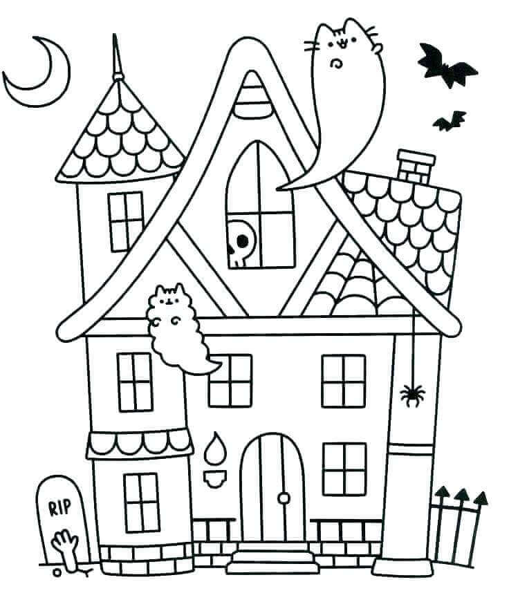 Pusheen As Ghost Coloring Page