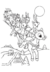 Santa And Rudolf Reindeer Coloring Pages