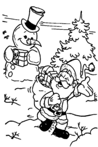 Santa And Snowman Coloring Page