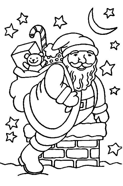 Santa Claus And Chimney Coloring Page