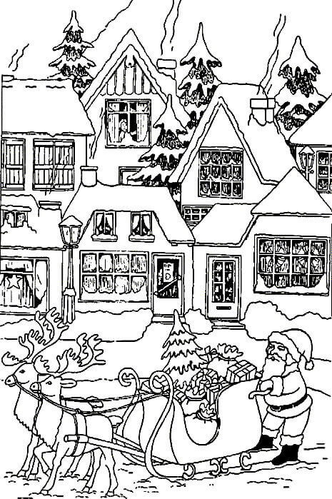 Santa Claus And Reindeer Coloring Pages