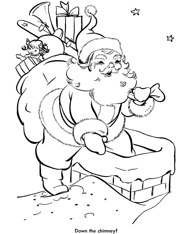 Santa Down The Chimney Coloring Page