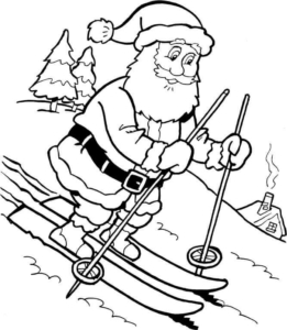 Santa Skiing Coloring Page