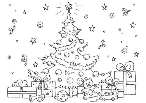 Christmas Tree And Gifts Coloring Page