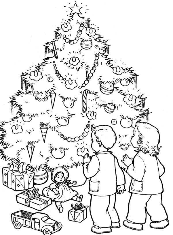 Christmas Tree With Gifts Coloring Page