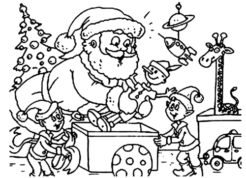 Elf Helping Santa Coloring Page