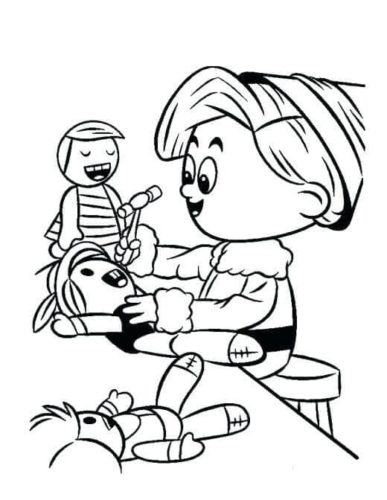 Elf Making Toy Coloring Page